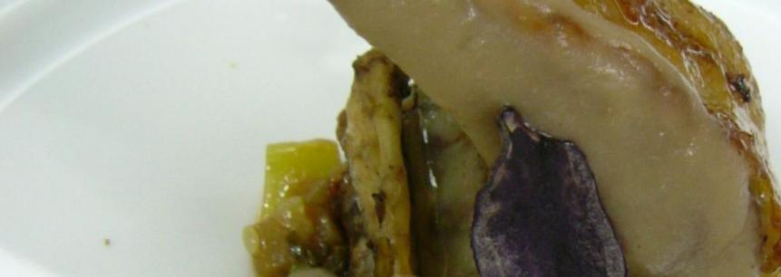 Cordero lechal,sabayon de castañas,verduritas de temporada,chips de patata violeta